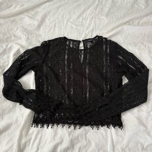 Forever 21 MEDIUM long sleeve black Lace Sheer Top cropped